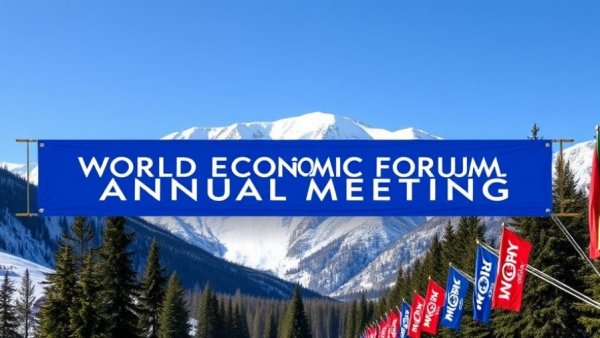 World Economic Forum Davos 2026 banner with snowy mountain backdrop, AI and entrepreneurship.