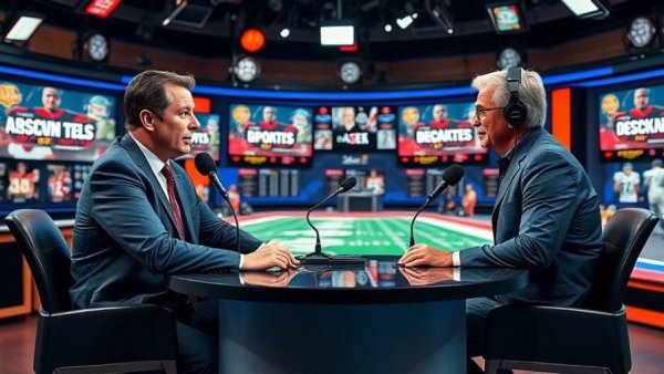 2026 sports events discussion on a lively sports talk show in a dynamic studio setting.