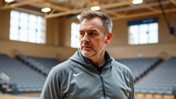 Coach in basketball gym, Harvey Kitani 1000 career wins.