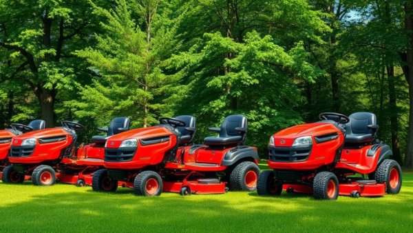 Red lawn mowers on green lawn, Shelby MI lawn care.