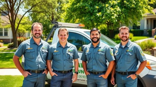 Lawn fertilization and weed control services truck in sunny Muskegon neighborhood.