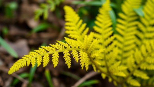 Close-up of foxtail fern with yellowing leaves contrasting green.