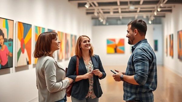 2026 Winter Opening Reception, people engaging at an art gallery.