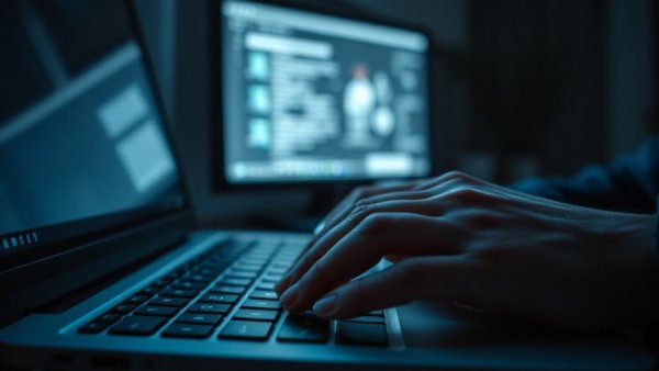 Hands typing on a laptop in dim light, representing Munson Healthcare data breach.