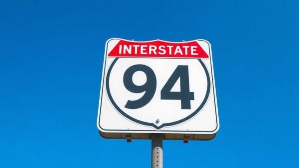 Michigan I 94 sign, bold and distinct, clear sky background.