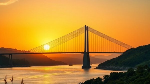 Cable-stayed bridge at sunset symbolizing Canadian travel to Michigan.