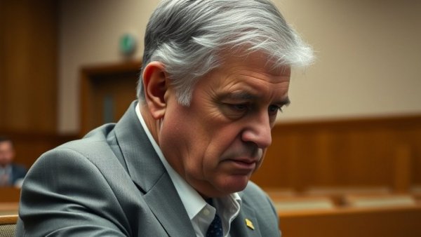 Older man in courtroom setting, felony theft by deception.