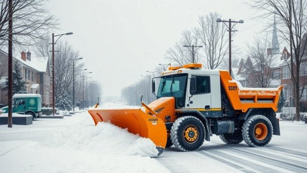 Snowplow clearing street in Muskegon for snow removal services.