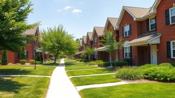 $300,000 home in Burlington County, row houses with greenery.