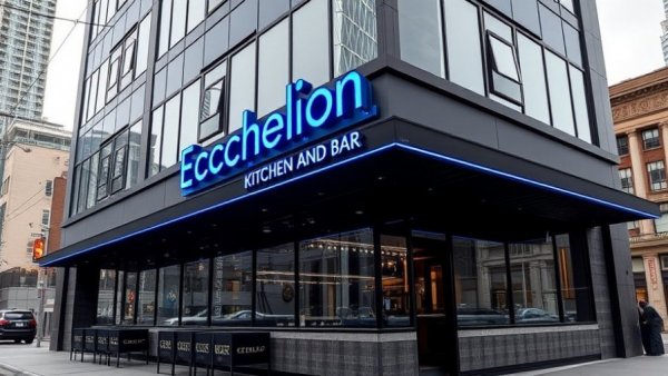 Echelon Kitchen and Bar James Beard Award Semifinalist exterior with blue sign