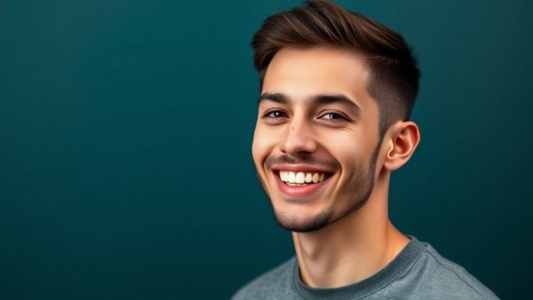 Confident young man smiling, Michigan entrepreneur success stories backdrop.