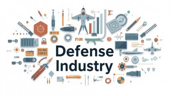 Abstract defense industry illustration with technology icons; ban defense contractor dividends