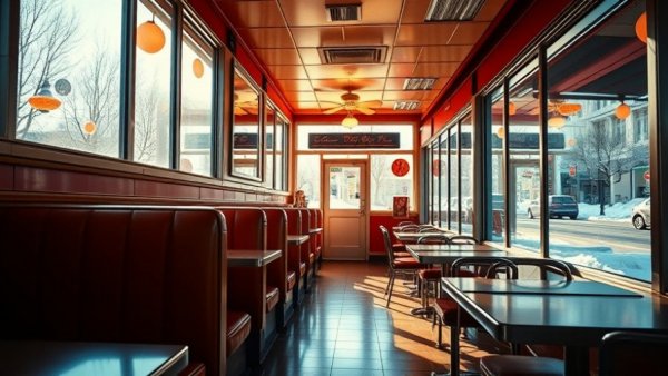 Starlite Diner renovations reveal retro interior with sunny booths.