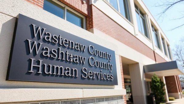 Washtenaw County Human Services Center sign, relates to Medicaid cuts.