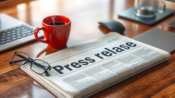 Press release on desk with coffee and glasses for Michigan construction crane services.