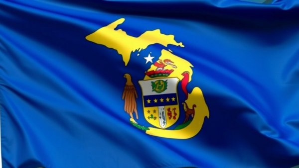 Michigan state flag symbolizing history, vibrant and detailed.