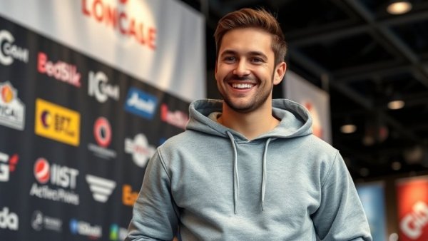 Smiling man in hoodie at event backdrop, Quinton Aaron medical condition