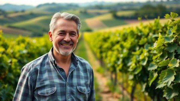 Middle-aged man in vineyard, related to landscaping trends 2026.