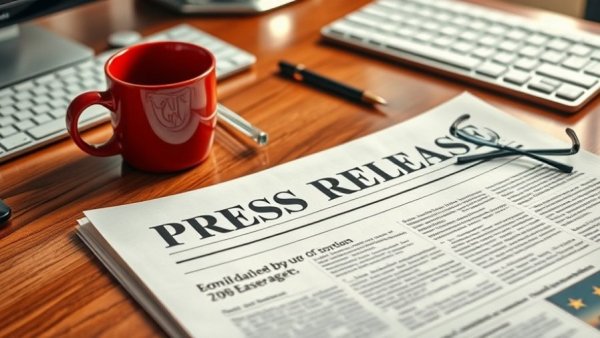 Press release on desk with coffee and glasses, Michigan crane services construction projects.