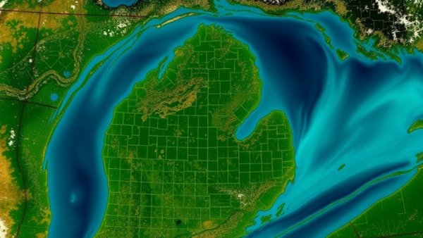 Satellite view of Michigan and Great Lakes, highlighting its geography
