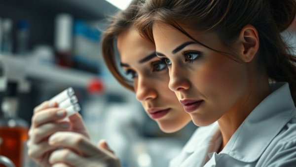 Female scientist using a microscope in a lab.