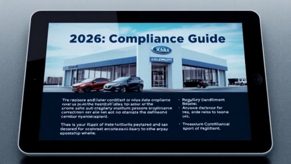 Digital compliance guide for automotive fraud prevention on tablet.