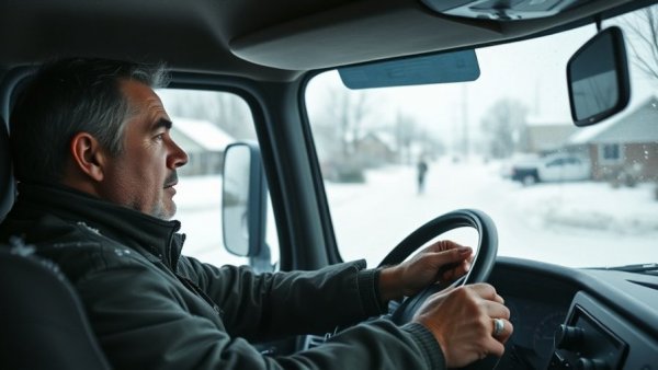 Driver operating a snow plow truck for snow removal services in Muskegon