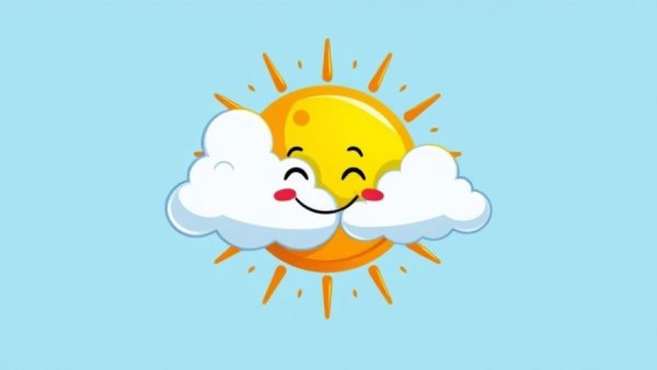 Partly cloudy sun icon with bright colors.