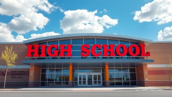 Bridgeport High School facade with mascot signage