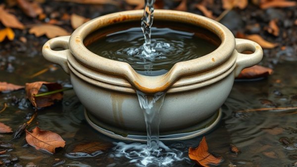 Overflowing ceramic vessel in outdoor setting linked to rental property oversight services.