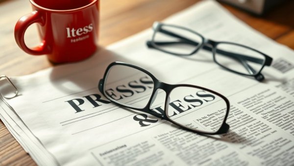 Press release on newspaper with glasses and coffee cup for California real estate.