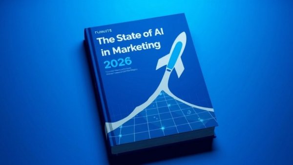 Futuristic book cover on AI in marketing adoption with rocket design.
