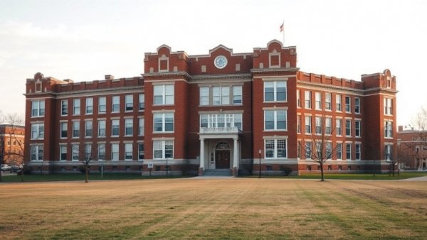 Historic high school building in Michigan related to open enrollment laws.