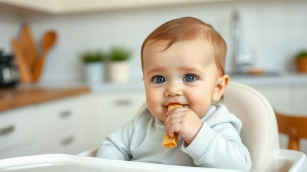 Baby eating snack in high chair; relates to Gerber Baby Snacks Recall.