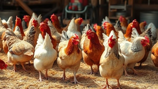Chickens in a Michigan farmyard, highlighting concerns about Highly Pathogenic Avian Influenza.