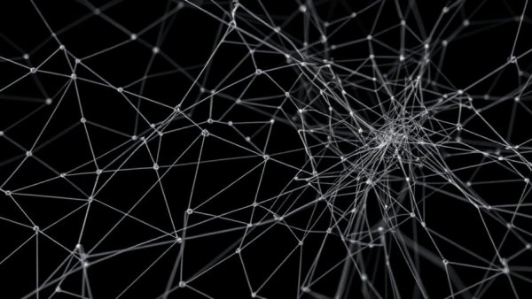 Abstract representation of a spider silk network, dark and intricate.