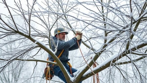 Local tree expert in Shelby Michigan trimming branches in winter