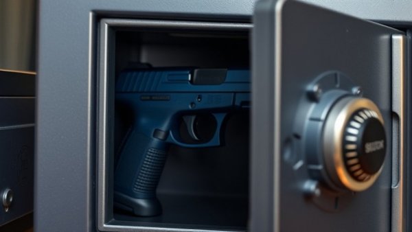 Blue training pistol in a gun safe, highlighting Michigan gun safety laws.