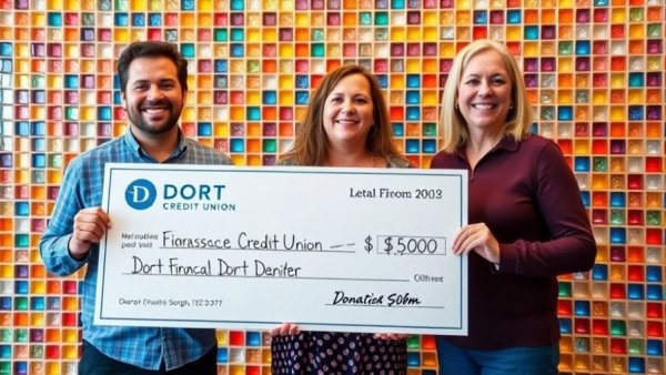 Dort Financial Credit Union donation check presentation.