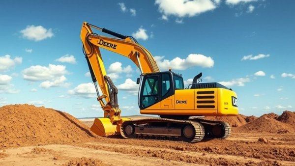 Deere midsize P-Tier excavators digging at a construction site under a clear sky.