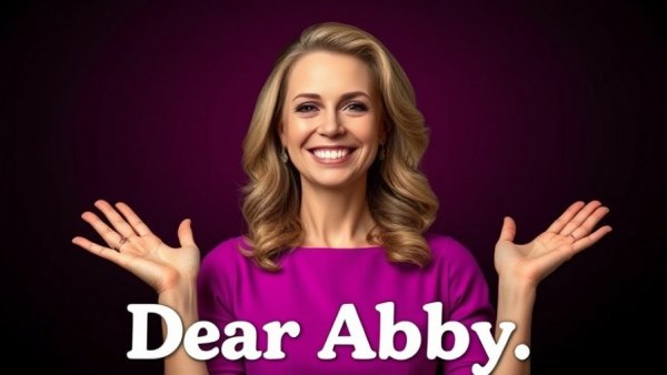 Smiling woman in purple with 'Dear Abby' text.