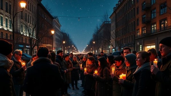 Vigil in Muskegon for immigrants killed by ICE, people holding candles.