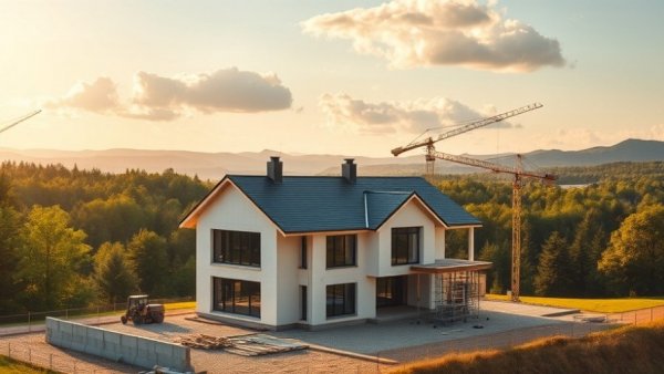 Construction site of a house showing Michigan house costs regulations in rural setting.