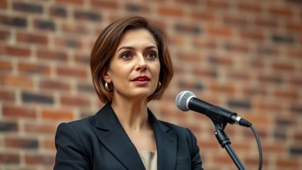 Focused woman discussing legal right to record ICE at a podium.