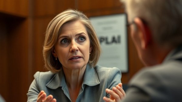 Woman discussing Michigan ICE enforcement legal action in office setting.