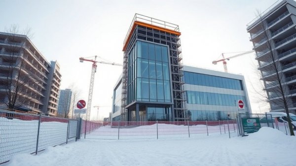 Modern construction site emphasizing contractor safety with barriers.