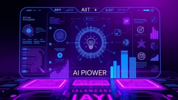 AI-powered business decision platform interface with purple gradient.