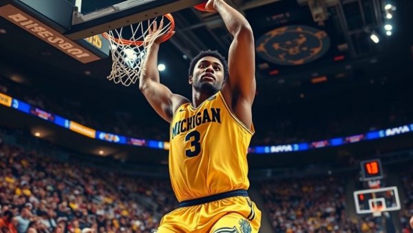 Yaxel Lendeborg in action, showcasing Michigan basketball skills.