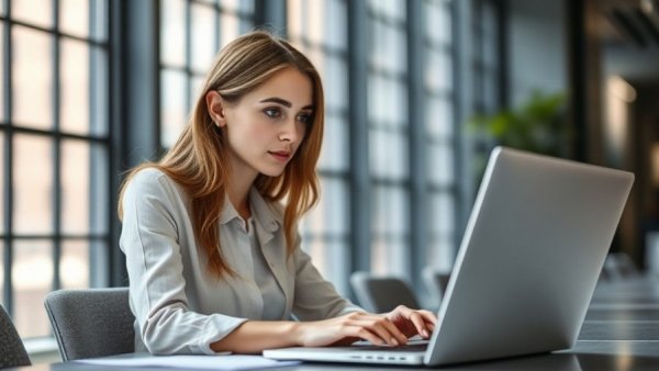 Young woman working in modern office, exploring passive income beyond rent.