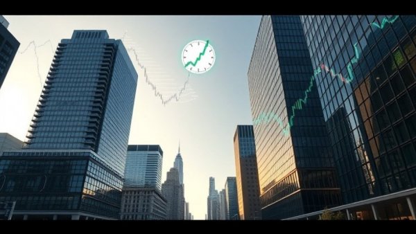 Modern skyscrapers with financial chart overlay, real estate operations services.